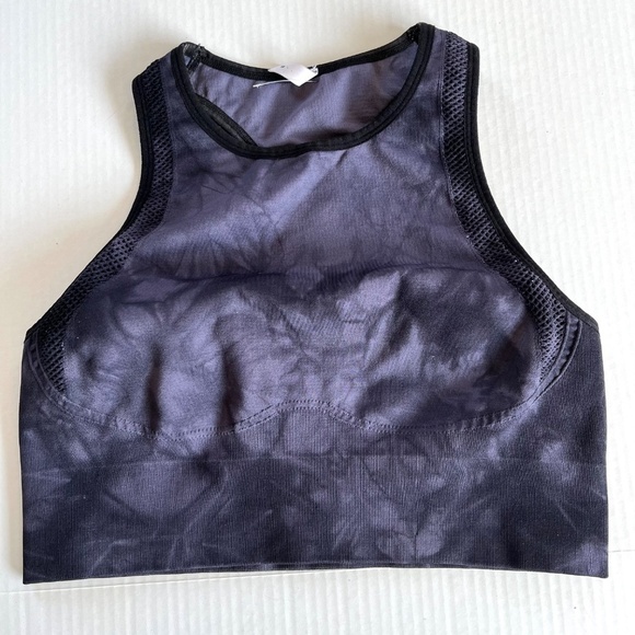 Soulcycle Seamless Blue Black Tie Dye Workout Bra High Neck Tank Top Size M - Picture 2 of 7